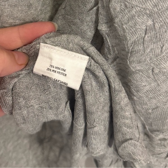 Eileen Fisher Short Sleeve Open Front Crinkle Cardigan Sweater - Gray, Size L - Picture 4 of 7